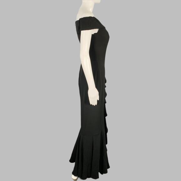 ALEXANDER MCQUEEN Size 4 Black Viscose Blend Ruffled Off Shoulder Evening Gown - Picture 2 of 8